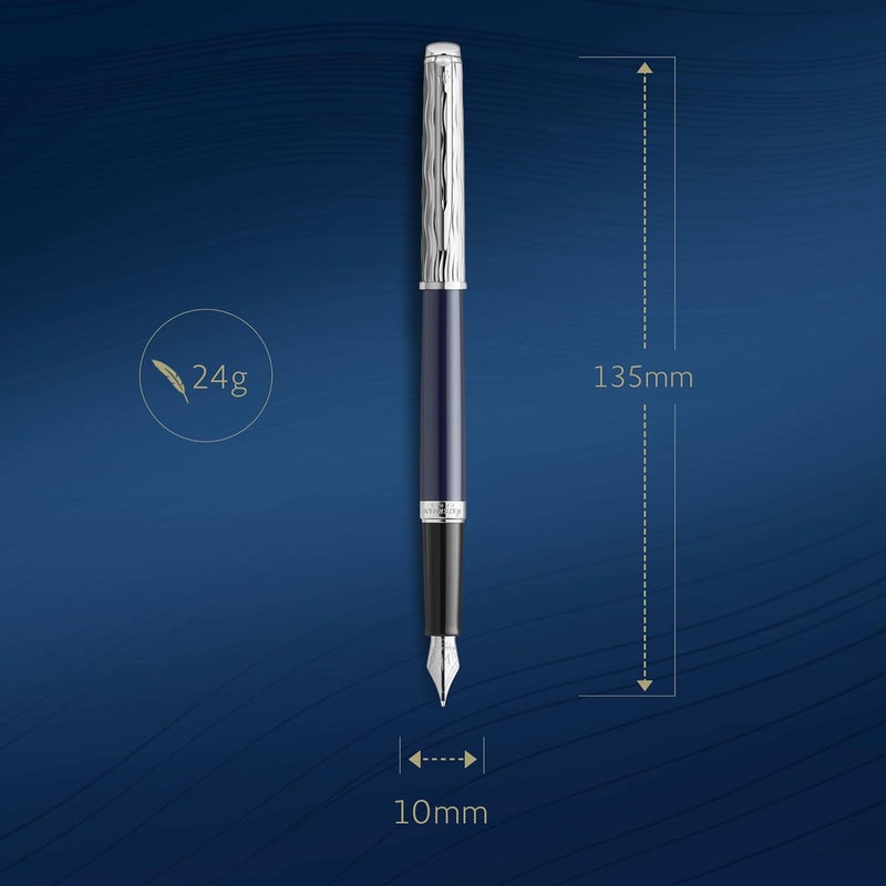 Waterman Hémisphère Fountain Pen - Metal & Blue Lacquer with Chiselled Cap and Fine Nib - Image 3